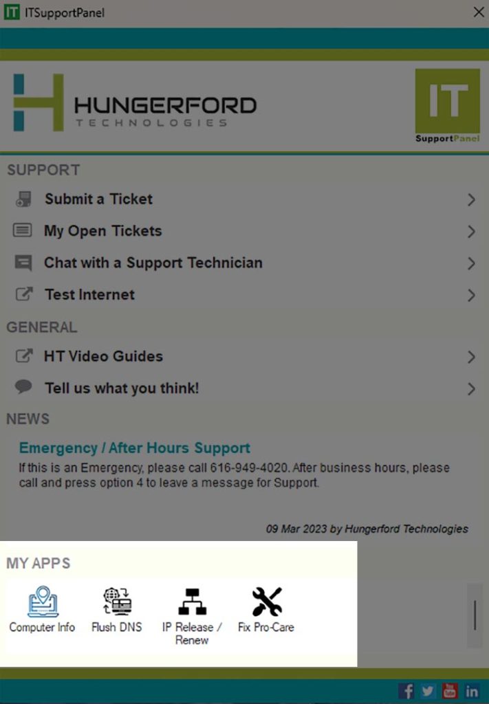 My Apps Section Hungerford Tech Support